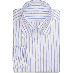 Viola Milano - Stripe 100% Linen Button-Down Collar Shirt - Blue/White - Handmade in Italy - Luxury Exclusive Collection - Avvenice