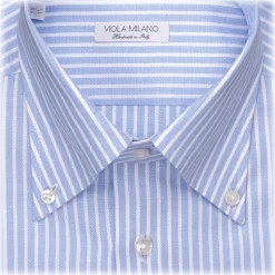 Viola Milano - Stripe American Oxford Shirt - Sea and White - Handmade in Italy - Luxury Exclusive Collection - Avvenice