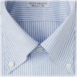 Viola Milano - Stripe American Oxford Shirt - Blue - Handmade in Italy - Luxury Exclusive Collection - Avvenice