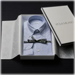 Viola Milano - Stripe American Oxford Shirt - Blue - Handmade in Italy - Luxury Exclusive Collection - Avvenice