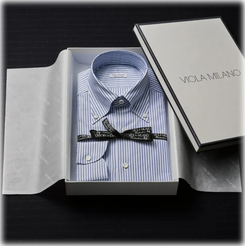 Viola Milano - Stripe American Oxford Shirt - Blue - Handmade in Italy - Luxury Exclusive Collection - Avvenice