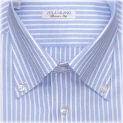 Viola Milano - Stripe Button-Down Collar Dress Shirt - Sea/White - Handmade in Italy - Luxury Exclusive Collection - Avvenice