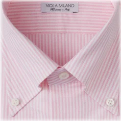 Viola Milano - Stripe Button-Down Collar Dress Shirt - Pink/White - Handmade in Italy - Luxury Exclusive Collection - Avvenice