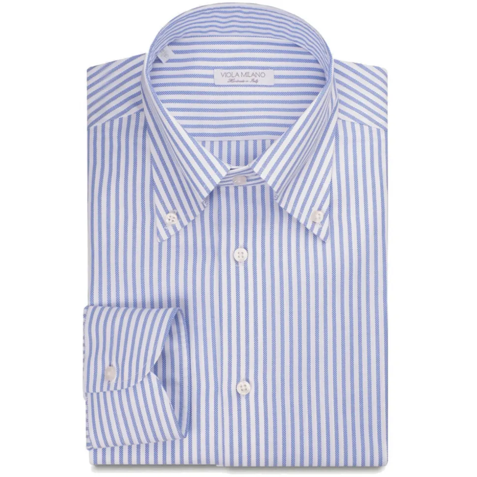 Viola Milano - Stripe Button-Down Collar Dress Shirt - Blue/White - Handmade in Italy - Luxury Exclusive Collection - Avvenice