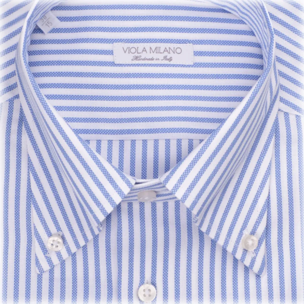 Viola Milano - Stripe Button-Down Collar Dress Shirt - Blue/White - Handmade in Italy - Luxury Exclusive Collection - Avvenice