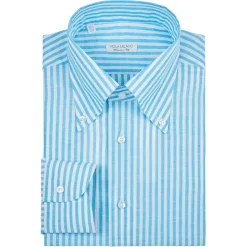 Viola Milano - Stripe Carlo Riva 100% Linen Button-Down Shirt - Turquoise - Handmade in Italy - Luxury Exclusive Collection - Avvenice