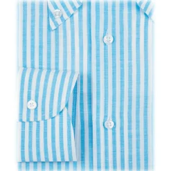 Viola Milano - Stripe Carlo Riva 100% Linen Button-Down Shirt - Turquoise - Handmade in Italy - Luxury Exclusive Collection - Avvenice