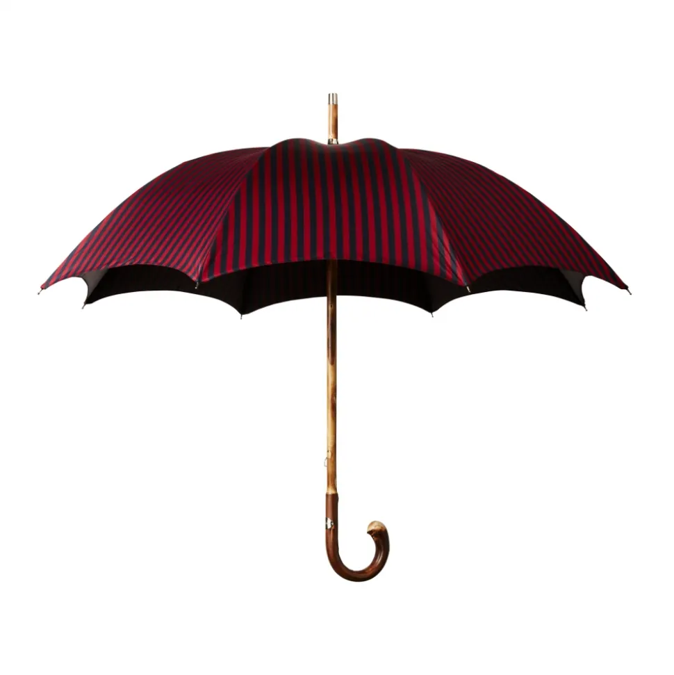 Viola Milano - Stripe Chestnut Umbrella - Navy and Red - Handmade in Italy - Luxury Exclusive Collection - Avvenice