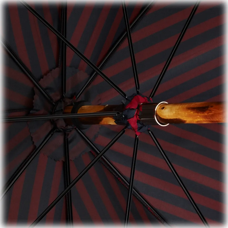 Viola Milano - Stripe Chestnut Umbrella - Navy and Red - Handmade in Italy - Luxury Exclusive Collection - Avvenice
