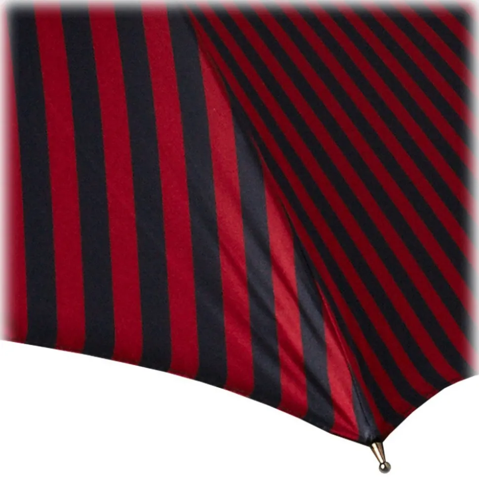 Viola Milano - Stripe Chestnut Umbrella - Navy and Red - Handmade in Italy - Luxury Exclusive Collection - Avvenice