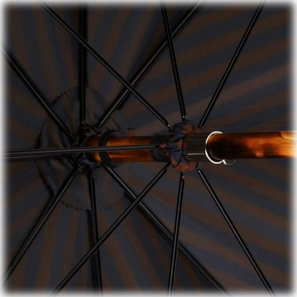 Viola Milano - Stripe Chestnut Umbrella - Navy and Brown - Handmade in Italy - Luxury Exclusive Collection - Avvenice