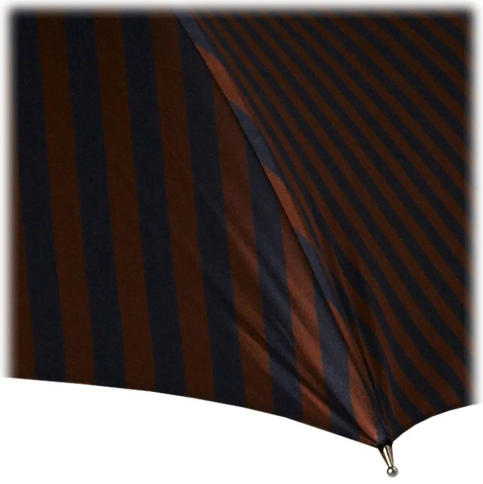 Viola Milano - Stripe Chestnut Umbrella - Navy and Brown - Handmade in Italy - Luxury Exclusive Collection - Avvenice