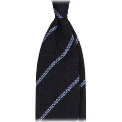 Viola Milano - Stripe 3-Fold Untipped Grenadine Tie - Navy/Sea - Handmade in Italy - Luxury Exclusive Collection - Avvenice
