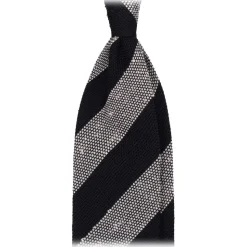 Viola Milano - Stripe Handrolled Woven Grenadine/Shantung Tie - Navy/White - Handmade in Italy - Luxury Exclusive Collection - Avvenice