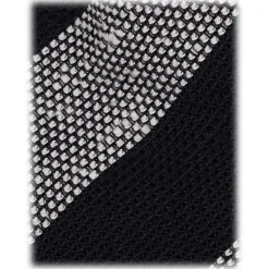 Viola Milano - Stripe Handrolled Woven Grenadine/Shantung Tie - Navy/White - Handmade in Italy - Luxury Exclusive Collection - Avvenice