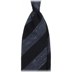 Viola Milano - Stripe Handrolled Woven Grenadine/Shantung Tie - Navy/Sea Mix - Handmade in Italy - Luxury Exclusive Collection - Avvenice