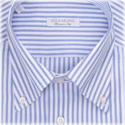 Viola Milano - Stripe Italian Oxford Shirt - Blue - Handmade in Italy - Luxury Exclusive Collection - Avvenice