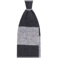 Viola Milano - Stripe Knitted 100% Cashmere Tie - Charcoal/Grey - Handmade in Italy - Luxury Exclusive Collection - Avvenice