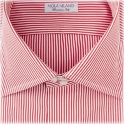 Viola Milano - Stripe Napoli Collar Shirt - Red and White - Handmade in Italy - Luxury Exclusive Collection - Avvenice
