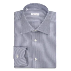 Viola Milano - Stripe Napoli Collar Shirt - Navy and White - Handmade in Italy - Luxury Exclusive Collection - Avvenice
