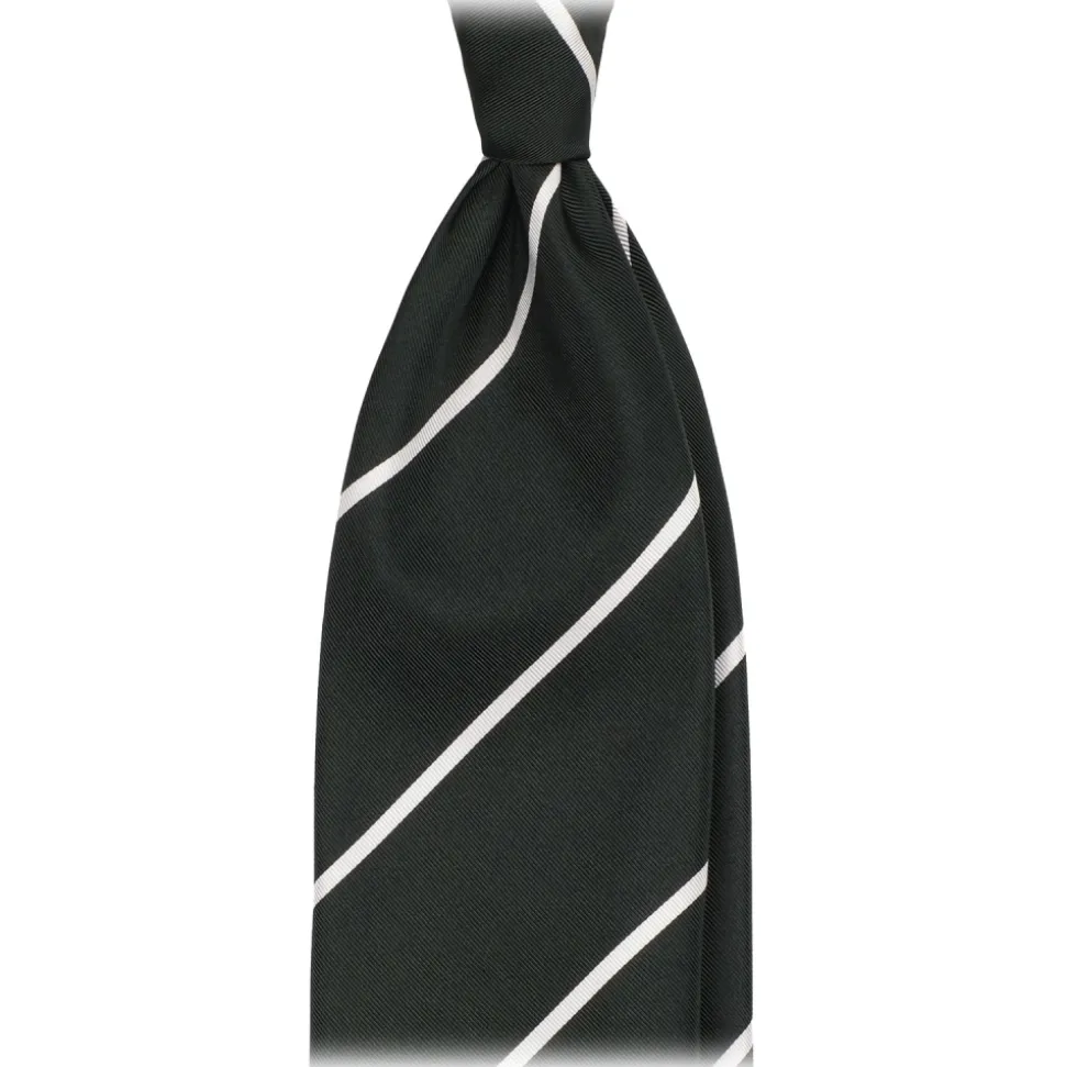 Viola Milano - Stripe Selftipped Woven Silk Jacquard Tie - Forest/White - Handmade in Italy - Luxury Exclusive Collection - Avvenice