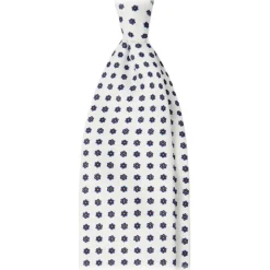 Viola Milano - Summer Floral 3-Fold Handprinted Untipped Silk Tie - White LL - Handmade in Italy - Luxury Exclusive Collection - Avvenice