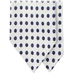 Viola Milano - Summer Floral 3-Fold Handprinted Untipped Silk Tie - White LL - Handmade in Italy - Luxury Exclusive Collection - Avvenice