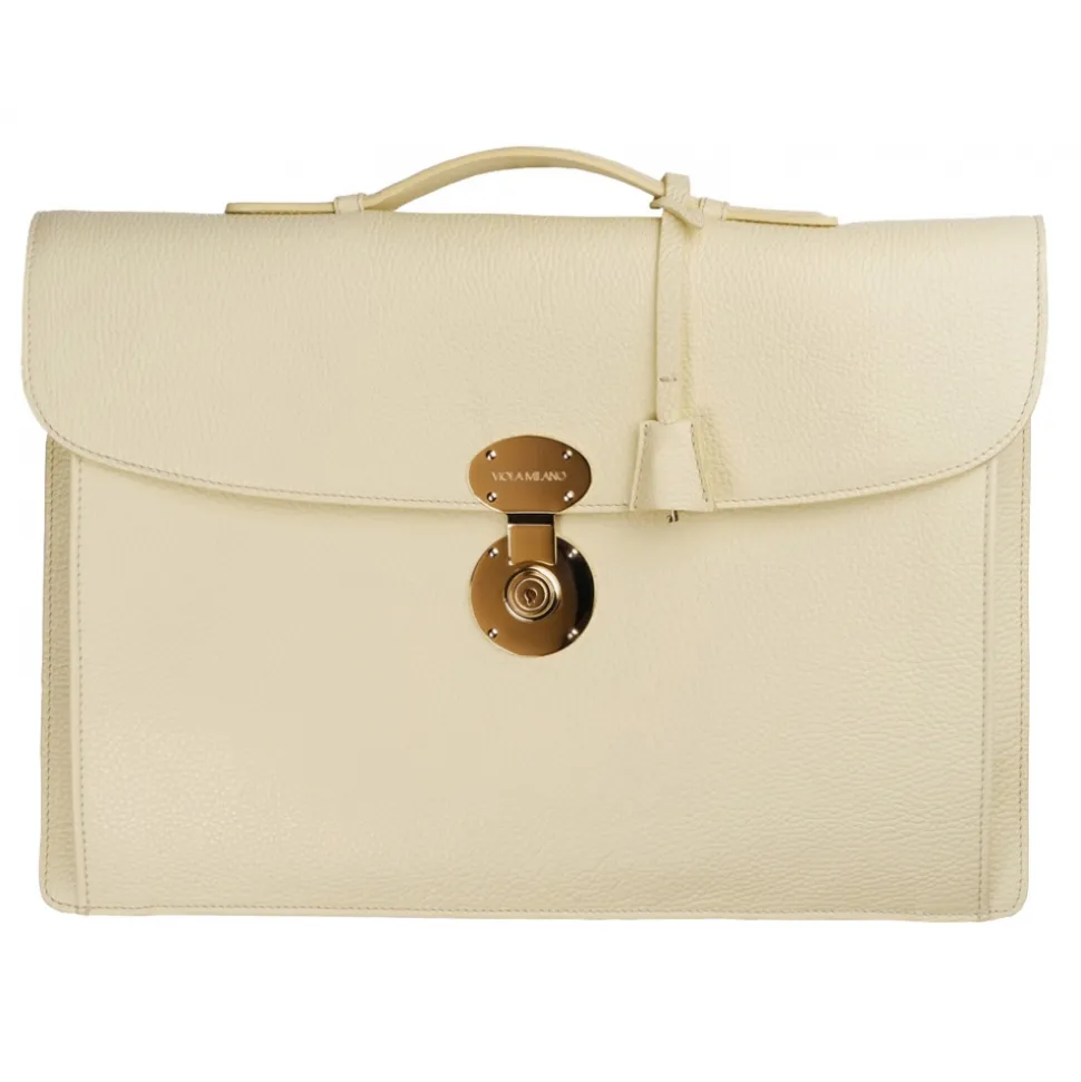Viola Milano - The Light City Gold Lock Briefcase - Pale Lemon - Handmade in Italy - Luxury Exclusive Collection - Avvenice