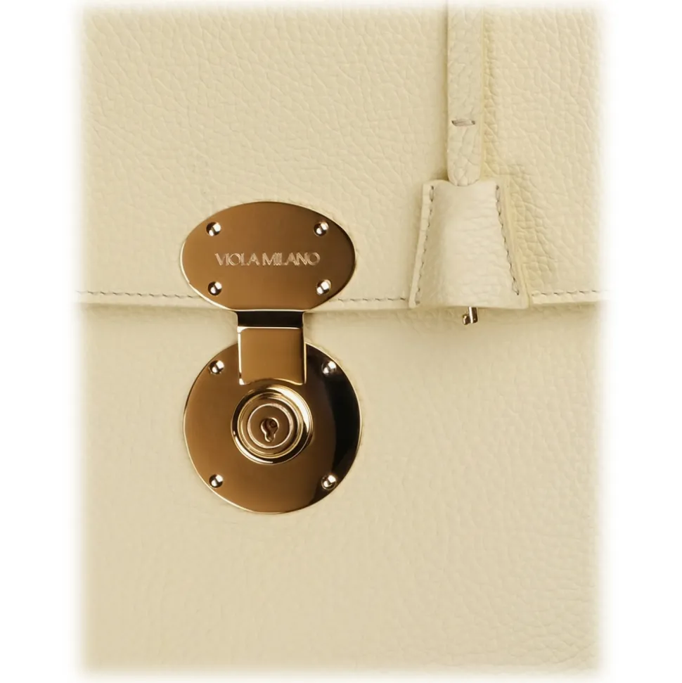 Viola Milano - The Light City Gold Lock Briefcase - Pale Lemon - Handmade in Italy - Luxury Exclusive Collection - Avvenice