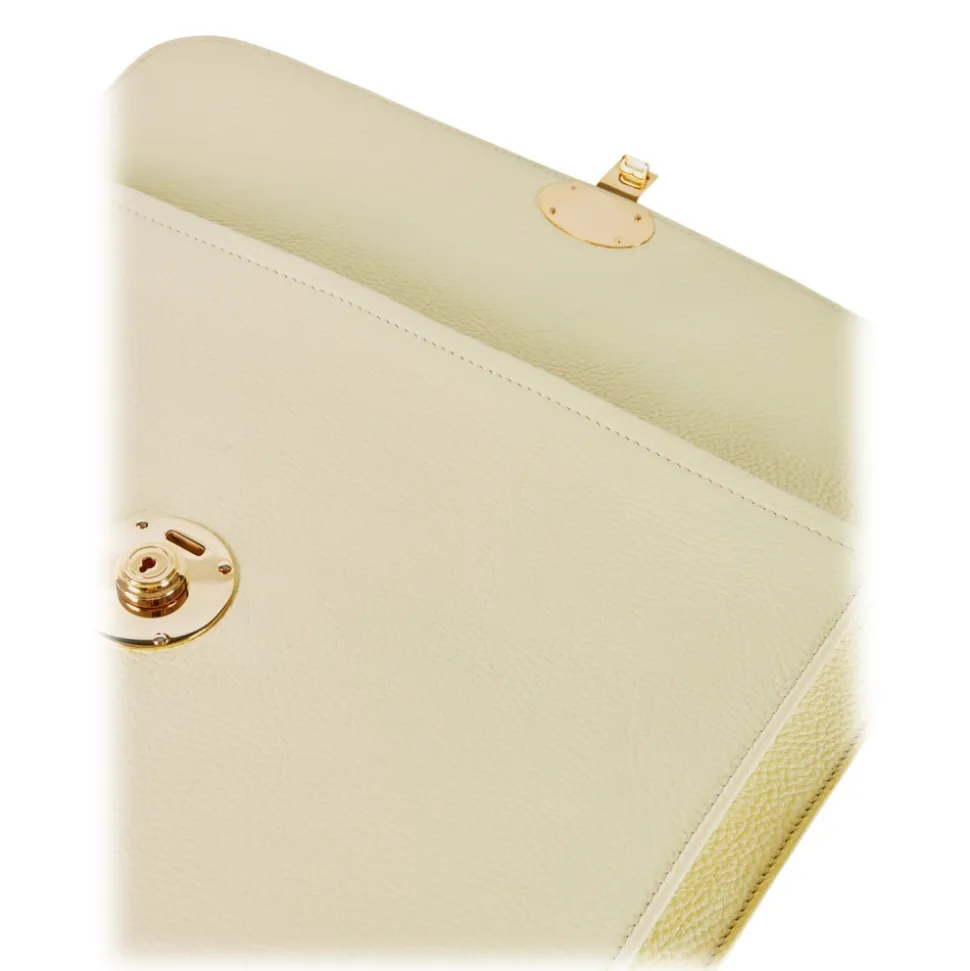 Viola Milano - The Light City Gold Lock Briefcase - Pale Lemon - Handmade in Italy - Luxury Exclusive Collection - Avvenice
