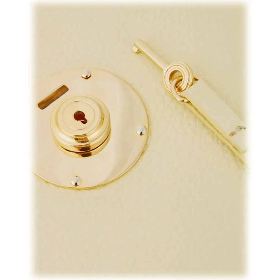 Viola Milano - The Light City Gold Lock Briefcase - Pale Lemon - Handmade in Italy - Luxury Exclusive Collection - Avvenice