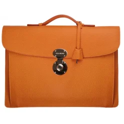 Viola Milano - The Light City Silver Lock Briefcase - Orange - Handmade in Italy - Luxury Exclusive Collection - Avvenice