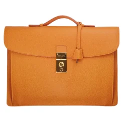Viola Milano - The Light City Gold Square Lock Briefcase - Orange - Handmade in Italy - Luxury Exclusive Collection - Avvenice