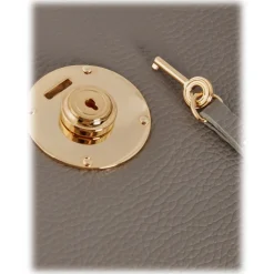 Viola Milano - The Light City Gold Lock Briefcase - Taupe Grey - Handmade in Italy - Luxury Exclusive Collection - Avvenice