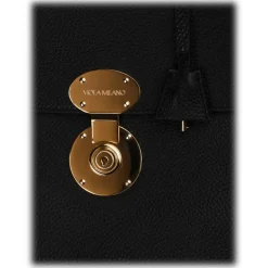 Viola Milano - The Light City Gold Lock Briefcase - Black - Handmade in Italy - Luxury Exclusive Collection - Avvenice