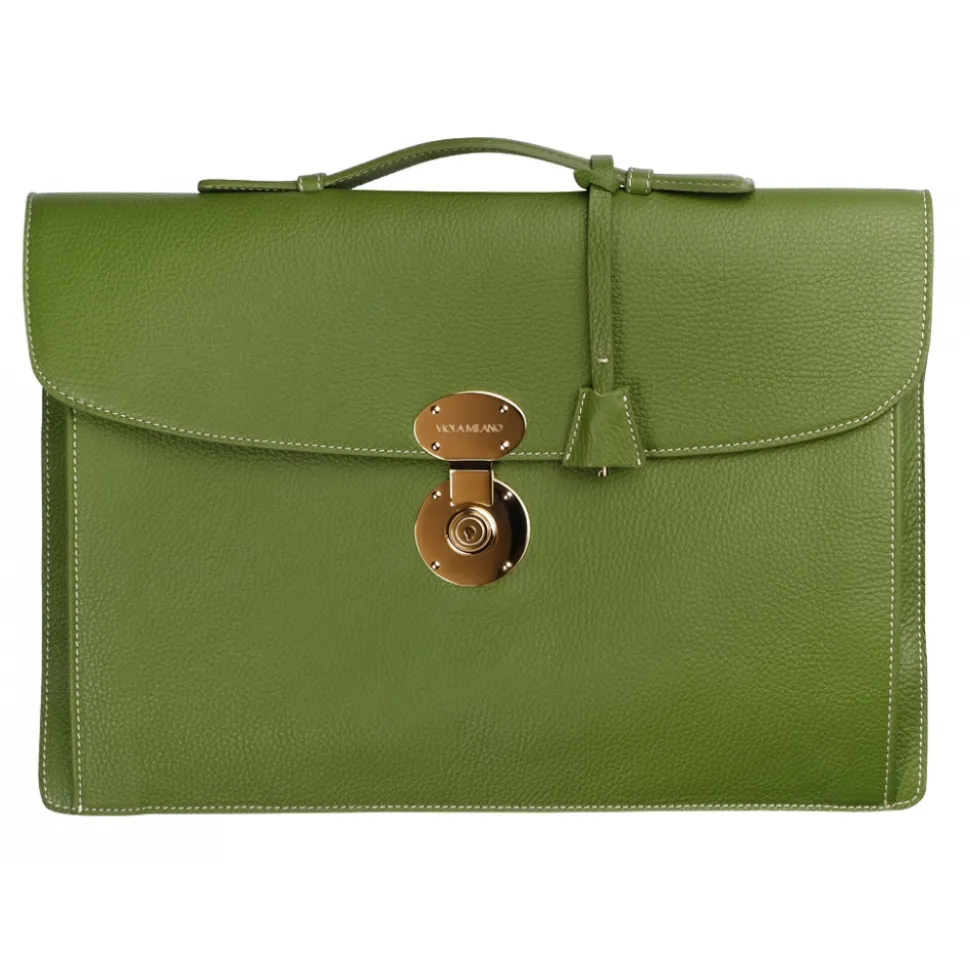 Viola Milano - The Light City Gold Lock Briefcase - Lime Green - Handmade in Italy - Luxury Exclusive Collection - Avvenice