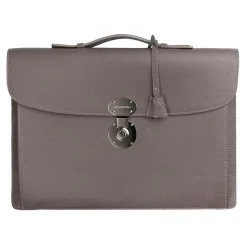 Viola Milano - The Light City Silver Lock Briefcase - Taupe Grey - Handmade in Italy - Luxury Exclusive Collection - Avvenice