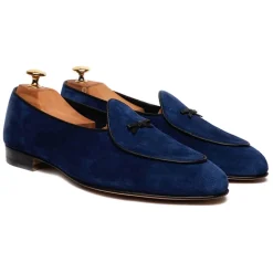 Viola Milano - Unlined Belgian Suede Loafer - Blue - Handmade in Italy - Luxury Exclusive Collection - Avvenice