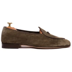 Viola Milano - Unlined Belgian Suede Loafer - Olive - Handmade in Italy - Luxury Exclusive Collection - Avvenice