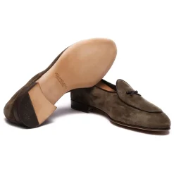 Viola Milano - Unlined Belgian Suede Loafer - Olive - Handmade in Italy - Luxury Exclusive Collection - Avvenice