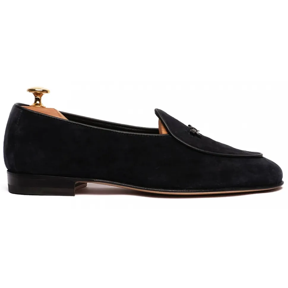 Viola Milano - Unlined Belgian Suede Loafer - Navy - Handmade in Italy - Luxury Exclusive Collection - Avvenice