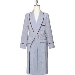 Viola Milano - Unlined Loro Piana Seersucker Dressing Gown - Sea/White - Handmade in Italy - Luxury Exclusive Collection - Avvenice