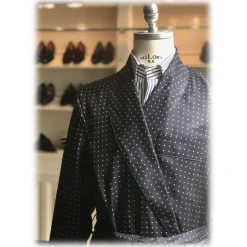 Viola Milano - Unlined Luxury Handprinted Silk Dressing Gown - Navy Spot - Handmade in Italy - Luxury Exclusive Collection - Avvenice