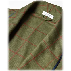 Viola Milano - Unlined Royal British Wool/Silk Dressing Gown - Green/Red Check - Handmade in Italy - Luxury Exclusive Collection - Avvenice