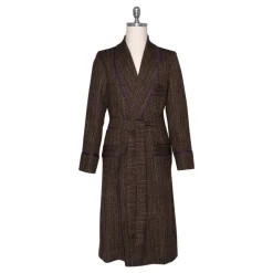 Viola Milano - VBC Wool, Silk and Linen Dressing Gown - Contrast Pattern - Handmade in Italy - Luxury Exclusive Collection - Avvenice
