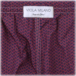 Viola Milano - Wave Pattern Printed Swimtrunks - Navy and Red - Handmade in Italy - Luxury Exclusive Collection - Avvenice
