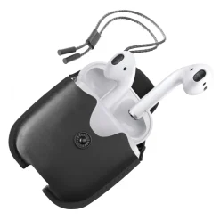 Woodcessories - AirCase - Premium AirPod Leather Necklace Eco Case - Black - QI Wireless Charging Technology - High Quality - Avvenice