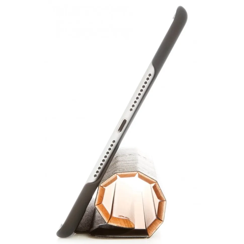 Woodcessories - Cherry / Silver Metal / Leather / Black Hardcover - iPad Mini 4 - Flip Case - Eco Guard Metal & Wood - Avvenice