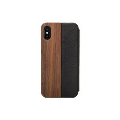 Woodcessories - Eco Wallet Flip Cover - Real Wood and Leather - Walnut - iPhone X / XS - Eco Case - Flip Collection - Avvenice
