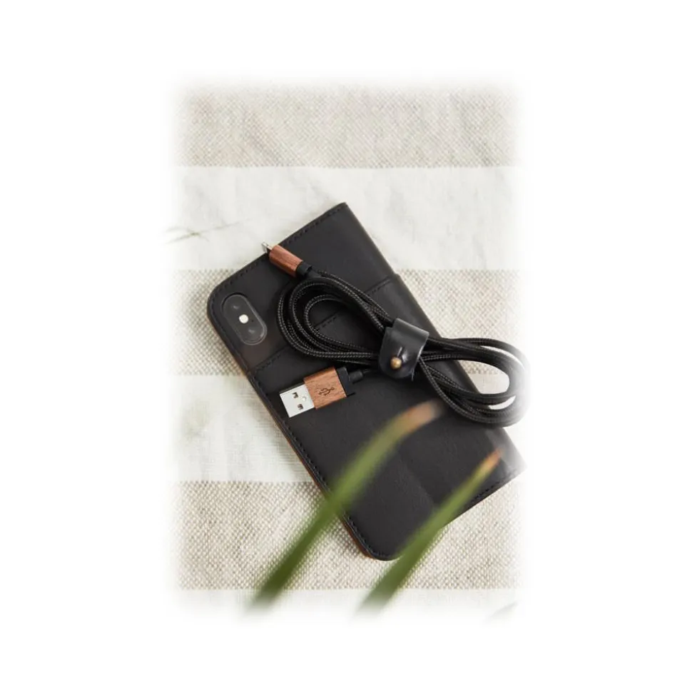 Woodcessories - Eco Wallet Flip Cover - Real Wood and Leather - Rich Walnut - iPhone XS Max - Eco Case - Flip Collection - Avvenice